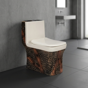 Inodoro de una pieza de cerámica china de estilo moderno, diseño de madera en relieve, acabado mate, trampa en P cuadrada para Villa, lavabo público - Product Image 1