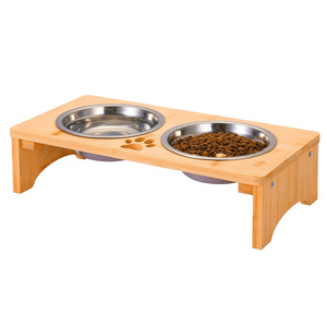 Table à manger en bois élégante avec bols pour animaux de compagnie en acier inoxydable pour chats et chiens pour l'alimentation - Product Image 6