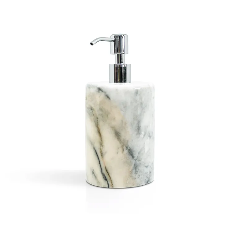 Hand Soap Dispenser Cylinder-Shaped Marbling Resin Refillable Shampoo Essential Oil Container Soap Dispenser for Bathroom Kitc