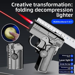 TH651 <span class=keywords><strong>Briquet</strong></span> créatif pliable et déformable en forme <span class=keywords><strong>de</strong></span> pistolet, avec lumière laser et fonction gyroscopique <span class=keywords><strong>de</strong></span> décompression, alimenté au butane, design moderne et minimaliste - Product Image 2