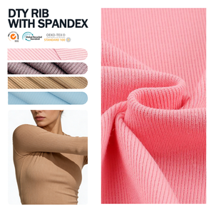 Tela de punto sin cepillar personalizada, poliéster, spandex, elástica, DTY, acanalada, para confección de vestidos, cuello, ropa interior, ropa deportiva. - Product Image 1