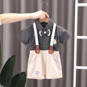 Beyefendi Tarzı Yazlık Takım Elbise Gömlek+Şort Günlük Bebek Erkek Giyim Setleri - Product Image 2