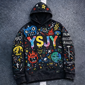 YSJY OEM Streetwear coloré impression numérique Sun Fade Vintage Chenille 3d broderie Patch surdimensionné lavage à l'acide sweat à capuche pour homme - Product Image 3