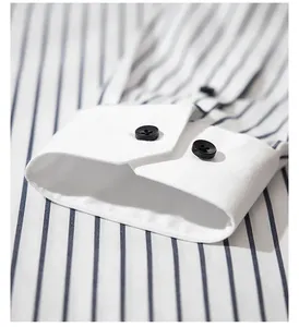 Chemise en coton à manches longues rayée et à col boutonné <span class=keywords><strong>blanc</strong></span> pour hommes, mode d'affaires décontractée avec couleur contrastée pour la saison d'automne - Product Image 3