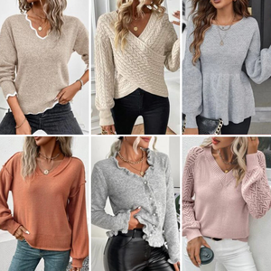 Pull pour femme, motif jacquard, tricot, manches longues, col rond, tricot d'hiver, pull en coton tricoté, vêtements d'occasion en gros - Product Image 4