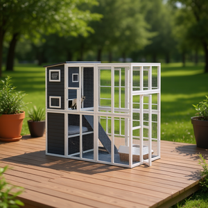 Gabbia per Animali da Esterno con Telaio in Filo d'Acciaio, Design Moderno e Resistente per Piccoli Animali, Uso in Patio, Forma Rettangolare, Superficie Verniciata - Product Image 2