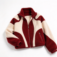 Veste en polaire sherpa pour homme, à blocs de couleur, col montant, poches zippées, coupe ample, chaude, décontractée, hiver, motif brodé sur le devant