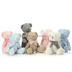 Customize Hot Sale Blue Color Bowknot Knitted Cute Stuffed Plush Teddy Bear Animals Baby Toy
