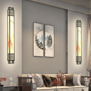 Chinese Style Wall Lamp Marble Copper Led Living Room Tea Room <b>Corridor</b> <b>Lighting</b> H55cm H80cm - Product Image 2