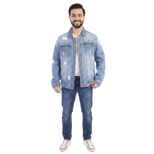 Loose Fit <b>Long</b> Sleeve Denim <b>Jacket</b> Stand Flap Pockets Zipper Closure Windproof Hooded Vintage Casual Style Plain Dyed Autumn - Product Image 1