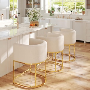 Ensemble de tabourets de <span class=keywords><strong>bar</strong></span> modernes en <span class=keywords><strong>tissu</strong></span> crème de lin à hauteur de comptoir de 24 pouces <span class=keywords><strong>tabouret</strong></span> d'îlot de cuisine rembourré à cadre en métal doré - Product Image 1