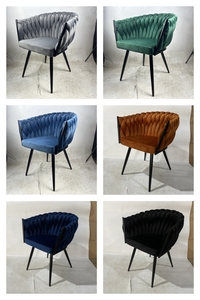 Chaise de salle à <span class=keywords><strong>manger</strong></span> confortable en velours de luxe, dossier rembourré, tressée en corde, vente chaude 2026, directement de l'usine - Product Image 6