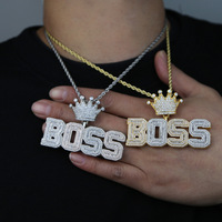 Nuevo Collar Masculino Estilo Punk con Colgante de Letra y Corona con Incrustaciones de Diamantes, Estilo Europeo Americano, Material de Cobre, para Nombre, a la Moda