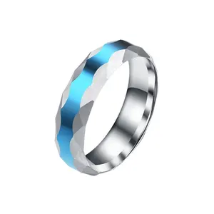 Wholesale Custom Jewelry Blanks Titanium 316L Stainless Steel Silver blue Men'S Rings For Men