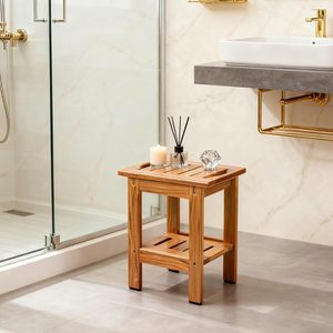 Taburete de baño de madera Kaijiang con estantes y asas para uso doméstico, reposapiés para baño, estante de almacenamiento para artículos de aseo. - Product Image 4