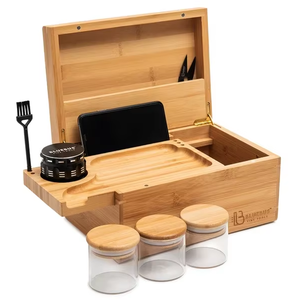 Boîte de rangement décorative en bambou OEM avec serrure, plateau roulant coulissant, boîtes en bois à brosse avec couvercle à charnière - Product Image 1