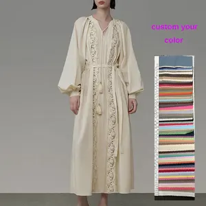 New Arrival Custom Embroidery Chic Ethnic Robe Women Dress Clothes Bishop Long Sleeve Tunic Bohe Vintage Maxi Resort Dress