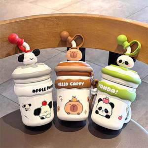 Vaso térmico de acero inoxidable Kapibala 316 para niños, para la escuela, con pajita y asa, gris, verde, rosa - Product Image 4