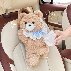 <b>Cute</b> Plush <b>Bear</b> Car Tissue Box Hanging Cartoon Style For Car And Home Use - Product Image 1