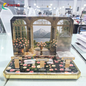 Présentoir de Comptoir Moderne Personnalisé en Acrylique et Métal Doré avec Petits Crochets et Étagère pour Maquillage et Fleuriste - Product Image 1