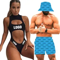 Özel Logo siyah seksi kadın tek parça mayo kadın yüksek boyun mayo Beachwear mayo tek parça bayan Bikini seti