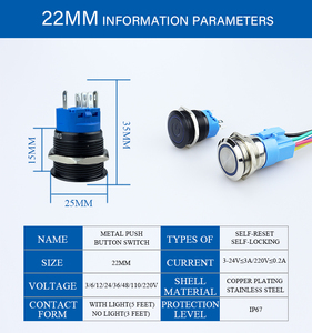22mmPower ضوء/12-24V/AC220V زر بدء تشغيل الدراجات النارية مفتاح زر دفع معدني - Product Image 6