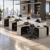 Ensemble de postes de travail en cubicle pour 8 personnes avec chaise de bureau ergonomique en maille et bureau en L avec cloison pour projet de bureau commercial