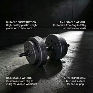 YX Adjustable <b>Weight</b> Dumbbells Combo <b>Weight</b> Plates & Hand Grips <b>10kg</b> Black Polyvinyl Chloride (PVC) - Product Image 2