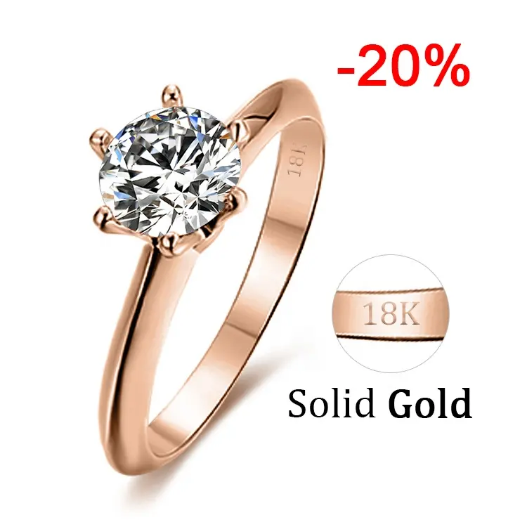 Abiding Factory Price Real Rose Gold 9K 10K 14K 18K Solid Gold 1 Ct Zirconia Moissanite Diamond Rings For Women