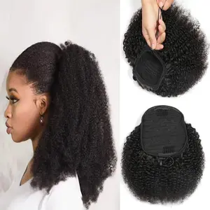 Cola de Caballo con Cordón Ajustable, Cabello Humano Remy, Extensiones de Cabello Indio, Cola de Caballo Envolvente para Afroamericanas - Product Image 1