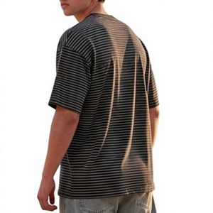 T-shirt rayé surdimensionné à manches courtes pour homme, 100 % coton de haute qualité, 240 GSM, coupe ample, style streetwear, col rond, décontracté - Product Image 3
