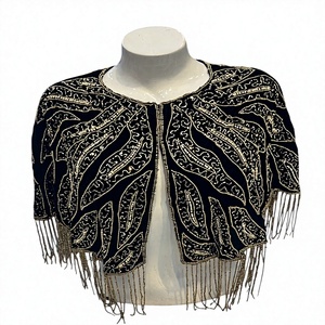 Top de Danza con Cuentas Negras para Mujer, Estilo Tribal, en Seda/Algodón, con Flecos y Lentejuelas, para Actuaciones, Disponible en Stock - Product Image 1