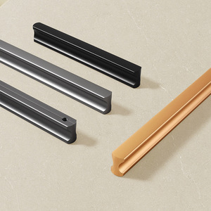 Poignée de porte de placard et de garde-robe moderne simple en alliage d'aluminium en forme de T, durable, solide, noir et or, pour salon - Product Image 2