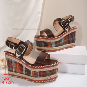 Women European American Style Wedge Square Toe Open-Toe <b>Sandals</b> Summer New Thick-Soled Roman <b>Sandals</b> - Product Image 4