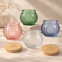 Pot à bougie en verre gaufré vintage, porte-bougie coloré avec couvercle en bois, récipient vide pour la fabrication de bougies, décoration intérieure, vente en gros