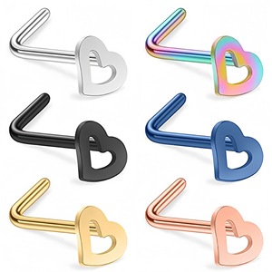 Stainless Steel Heart Shape <b>Nose</b> <b>Stud</b> Piercing Jewelry L Bar S Bar Straight Bar Hollow Design Multiple Colors For <b>Nose</b> Piercing - Product Image 5
