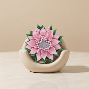Fita de Cetim Lisa Rosa e Verde Delicada para Fazer Acessórios Infantis Decorados à Mão com Símbolo IVY da Irmandade Grega Alpha para Casamento - Product Image 2