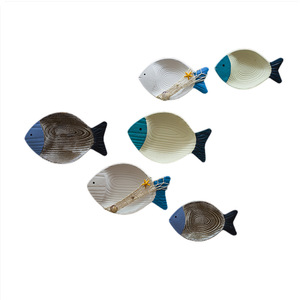 Decorazione da Parete in Legno Dipinto Stile Mediterraneo, Forma di Pesce, Ecologico, Bianco/Blu, Regalo Nautico per <span class=keywords><strong>la</strong></span> Casa - Product Image 2