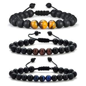 Ensemble <span class=keywords><strong>de</strong></span> bracelets en perles d'<span class=keywords><strong>oeil</strong></span> <span class=keywords><strong>de</strong></span> <span class=keywords><strong>tigre</strong></span> et <span class=keywords><strong>de</strong></span> pierre <span class=keywords><strong>de</strong></span> lave réglables faits à la main bijoux d'huiles essentielles pour cadeau <span class=keywords><strong>de</strong></span> couple - Product Image 1