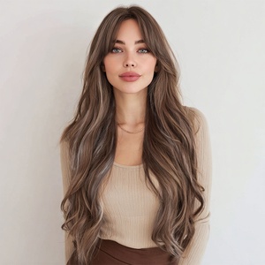 2025 Bán buôn phụ nữ Dài Xoăn Tóc tổng hợp tóc giả tự nhiên bangs Nâu Gradient nổi bật nắp nhỏ cơ thể sóng đuôi uốn cong SM538 - Product Image 3