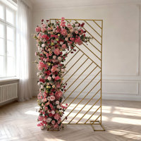 Décoration de mariage GNW, arche florale artificielle en soie, rangée de fleurs roses, chemin de table, décoration de mariage carrée dorée, toile de fond