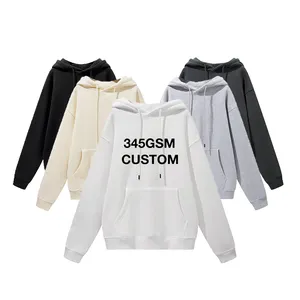Wholesale Silk Screen DTG Embroidered Custom Heavyweight 345GSM Cotton Fleece Oversized Men Grey Hoodies Sweatshirt