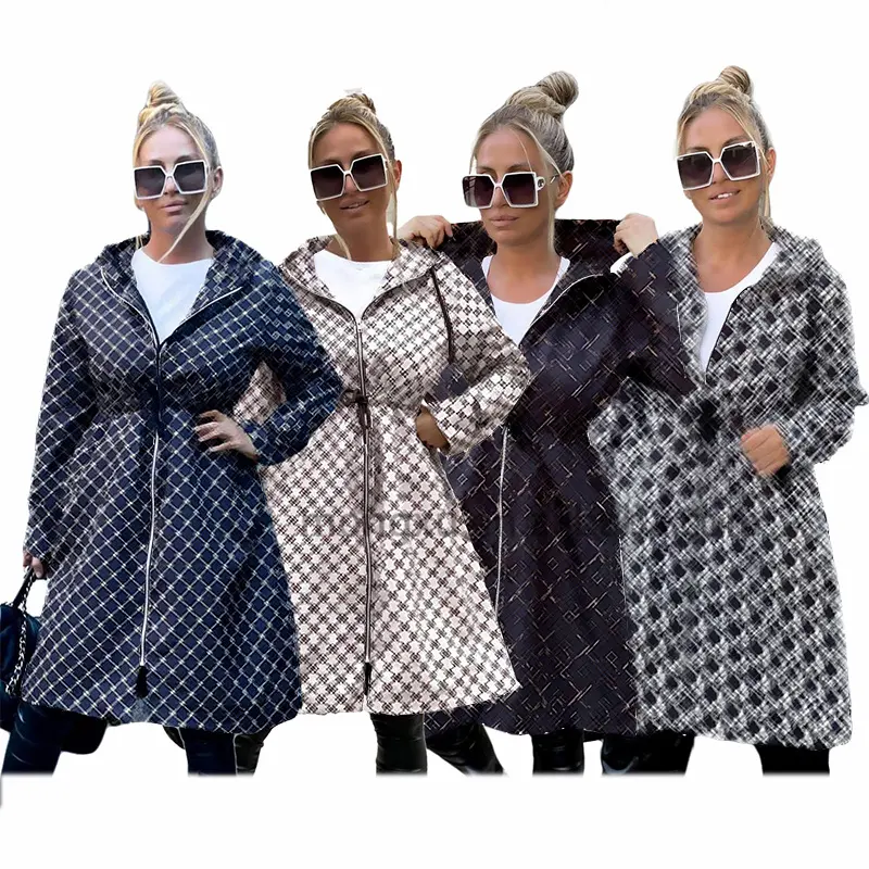 2023 New Design Women Elegant Designer Windbreaker Coat Famous Brand Trench Coats Luxury Long Coat With Hoodie