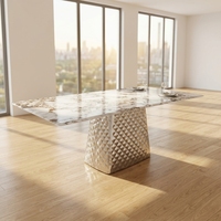 Table à manger en porcelaine de style italien avec base en acier inoxydable finition miroir sculpturale, table unique, mobilier de luxe pour la maison