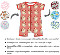 Combinaison à manches courtes zippée pour nouveau-né, motif de Noël personnalisé, de haute qualité, pour tout-petits, motif de fête, une pièce, en bambou
