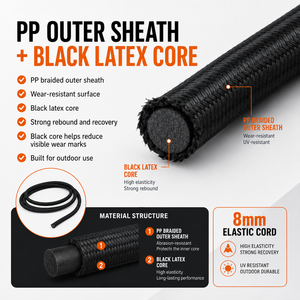 Rubber Elastic Rope 8mm With Hook Polyester PP For Camping Tent High Strength 80kgs Training Bungee Cord Suppliers - Product Image 6