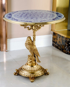 Escultura de águila desencerada de latón azul y dorado para decoración, mesa redonda de madera y cobre para comedor y Escritorio de café, estilo oriental - Product Image 3