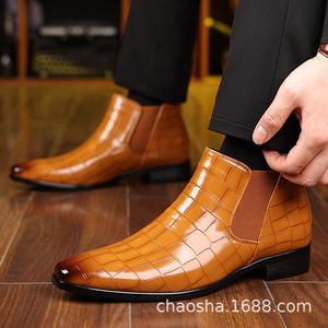 รองเท้าบูทเชลซีผู้ชาย สีน้ำตาล ลายตาข่าย ส้นเตี้ย ลำลอง ทันสมัย - Product Image 3