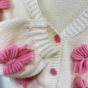 E&L OEM Automne Hiver <span class=keywords><strong>Pull</strong></span> décontracté pour <span class=keywords><strong>femme</strong></span> à col en V avec nœud motif ours, Cardigan ample et décontracté en maille, <span class=keywords><strong>Manteau</strong></span> tricoté avec broderie décorative - Product Image 5