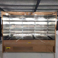 Vitrine réfrigérée commerciale en acier inoxydable à rideau d'air pour supermarché, boissons, fruits, légumes et brochettes chaudes